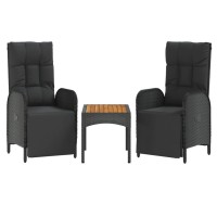 Vidaxl Patio Reclining Chairs 2 Pcs With Table Black Poly Rattan