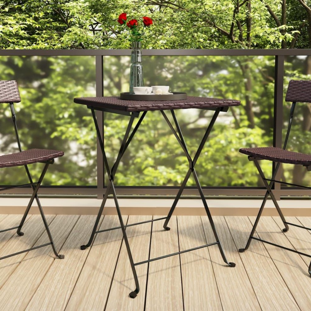 Vidaxl Folding Bistro Table Brown 21.7X21.3X28 Poly Rattan