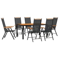 vidaXL 7 Piece Patio Dining Set Black and Brown Aluminum