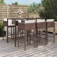 vidaXL 7 Piece Patio Bar Set with Cushions Brown Poly Rattan