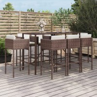 vidaXL 9 Piece Patio Bar Set with Cushions Brown Poly Rattan