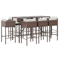 vidaXL 9 Piece Patio Bar Set with Cushions Brown Poly Rattan