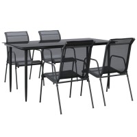 Vidaxl 5 Piece Patio Dining Set Black Steel And Textilene