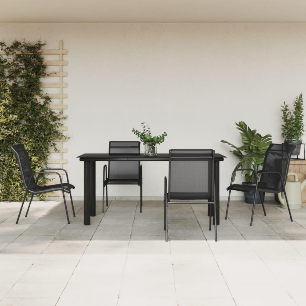 Vidaxl 5 Piece Patio Dining Set Black Steel And Textilene