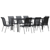 Vidaxl 9 Piece Patio Dining Set Black Steel And Textilene