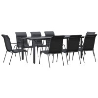 Vidaxl 9 Piece Patio Dining Set Black Steel And Textilene