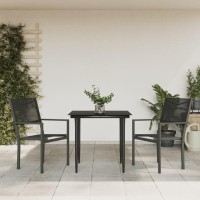 vidaXL 3 Piece Patio Dining Set Black Steel and Textilene