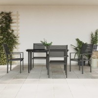 vidaXL 5 Piece Patio Dining Set Black Steel and Textilene