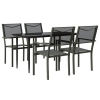 vidaXL 5 Piece Patio Dining Set Black Steel and Textilene