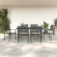 vidaXL 7 Piece Patio Dining Set Black Steel and Textilene