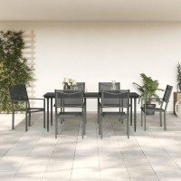 vidaXL 7 Piece Patio Dining Set Black Steel and Textilene