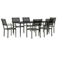 vidaXL 7 Piece Patio Dining Set Black Steel and Textilene