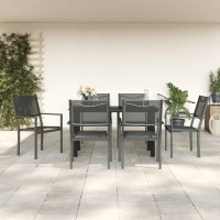 vidaXL 7 Piece Patio Dining Set Black Steel and Textilene