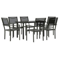 vidaXL 7 Piece Patio Dining Set Black Steel and Textilene