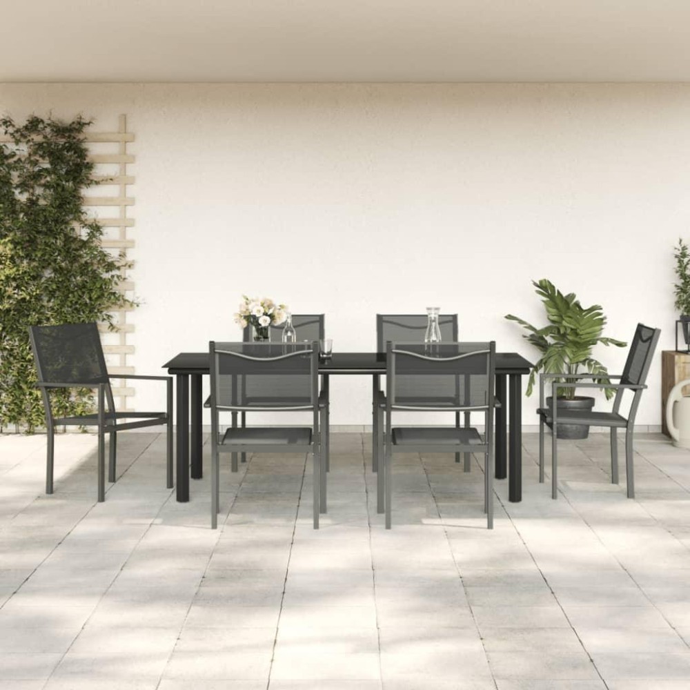 Vidaxl 7 Piece Patio Dining Set Black Steel And Textilene