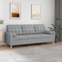 vidaXL 3-Seater Sofa with Throw Pillows Light Gray 70.9