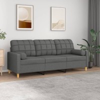 vidaXL 3-Seater Sofa with Throw Pillows Dark Gray 70.9