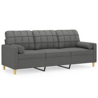 vidaXL 3-Seater Sofa with Throw Pillows Dark Gray 70.9