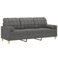 vidaXL 3-Seater Sofa with Throw Pillows Dark Gray 70.9