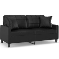 Vidaxl 2-Seater Sofa With Throw Pillows Black 55.1 Faux Leather