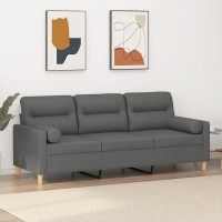 vidaXL 3-Seater Sofa with Throw Pillows Dark Gray 70.9