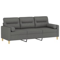 vidaXL 3-Seater Sofa with Throw Pillows Dark Gray 70.9