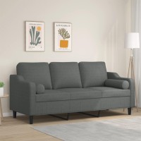 vidaXL 3-Seater Sofa with Throw Pillows Dark Gray 70.9