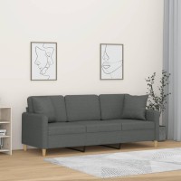 vidaXL 3-Seater Sofa with Throw Pillows Dark Gray 70.9