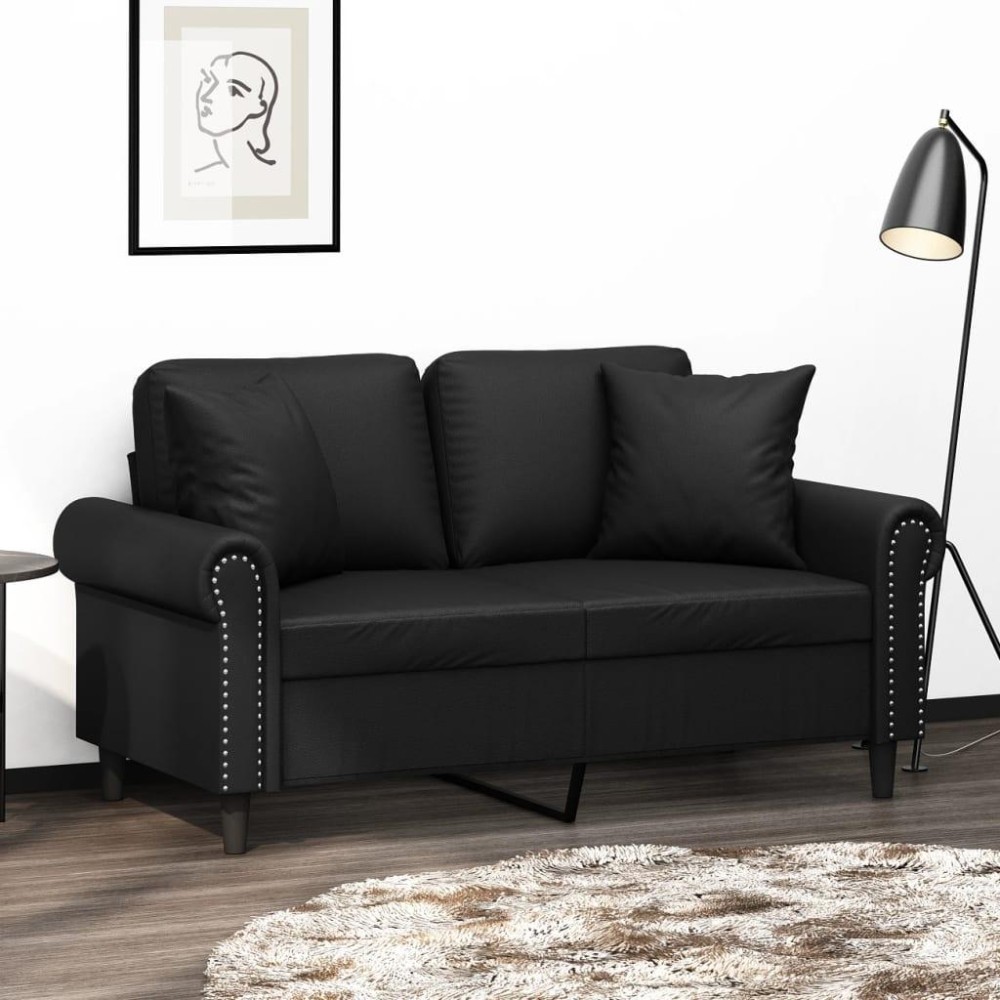 Vidaxl 2-Seater Sofa With Throw Pillows Black 47.2 Faux Leather