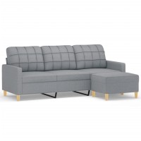 vidaXL 3-Seater Sofa with Footstool Light Gray 70.9