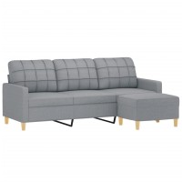 vidaXL 3-Seater Sofa with Footstool Light Gray 70.9