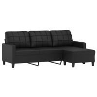 vidaXL 3-Seater Sofa with Footstool Black 70.9