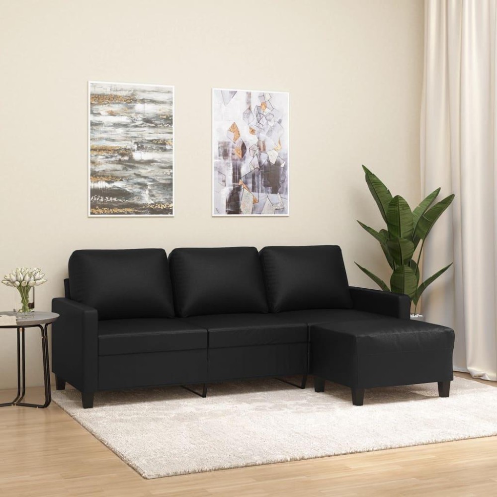 vidaXL 3-Seater Sofa with Footstool Black 70.9