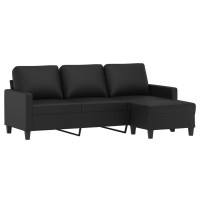 vidaXL 3-Seater Sofa with Footstool Black 70.9