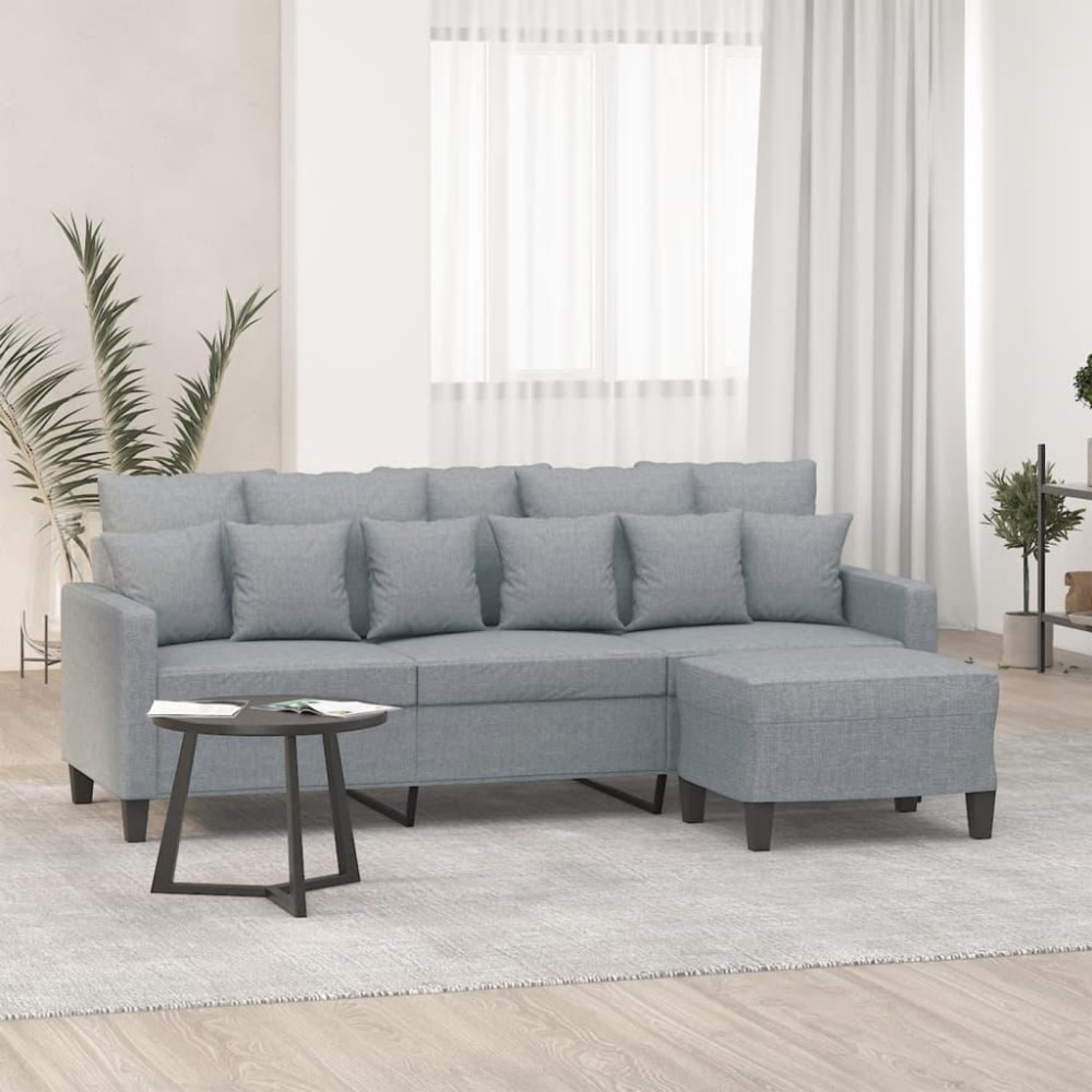 vidaXL 3-Seater Sofa with Footstool Light Gray 70.9