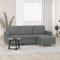 vidaXL 3-Seater Sofa with Footstool Dark Gray 70.9