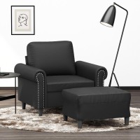 Vidaxl Sofa Chair With Footstool Black 23.6 Faux Leather