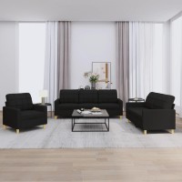 Vidaxl 3 Piece Sofa Set With Cushions Black Fabric
