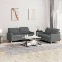 vidaXL 2 Piece Sofa Set with Cushions Dark Gray Fabric