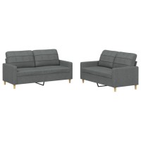 vidaXL 2 Piece Sofa Set with Cushions Dark Gray Fabric