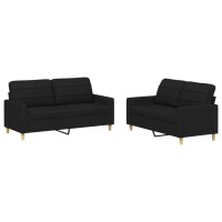 vidaXL 2 Piece Sofa Set with Cushions Black Fabric