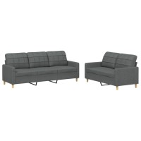 vidaXL 2 Piece Sofa Set with Cushions Dark Gray Fabric