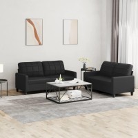 vidaXL 2 Piece Sofa Set with Cushions Black Faux Leather