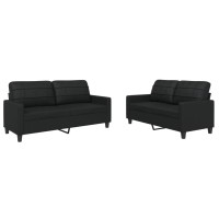 vidaXL 2 Piece Sofa Set with Cushions Black Faux Leather