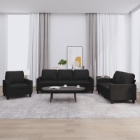 vidaXL 3 Piece Sofa Set with Cushions Black Faux Leather