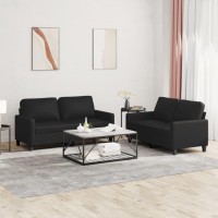 vidaXL 2 Piece Sofa Set with Cushions Black Faux Leather