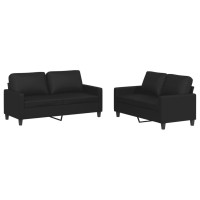 vidaXL 2 Piece Sofa Set with Cushions Black Faux Leather