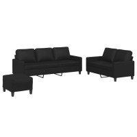 vidaXL 3 Piece Sofa Set with Cushions Black Faux Leather