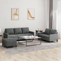 vidaXL 3 Piece Sofa Set with Cushions Dark Gray Fabric