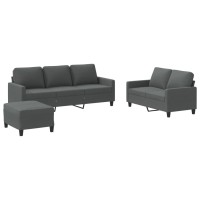 vidaXL 3 Piece Sofa Set with Cushions Dark Gray Fabric